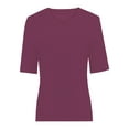 thumbnail image 2 of Women's Short Sleeve V Neck Casual Basic Solid Color Pullover Lightweight Soft Knit T-Shirt Tops, 2 of 5