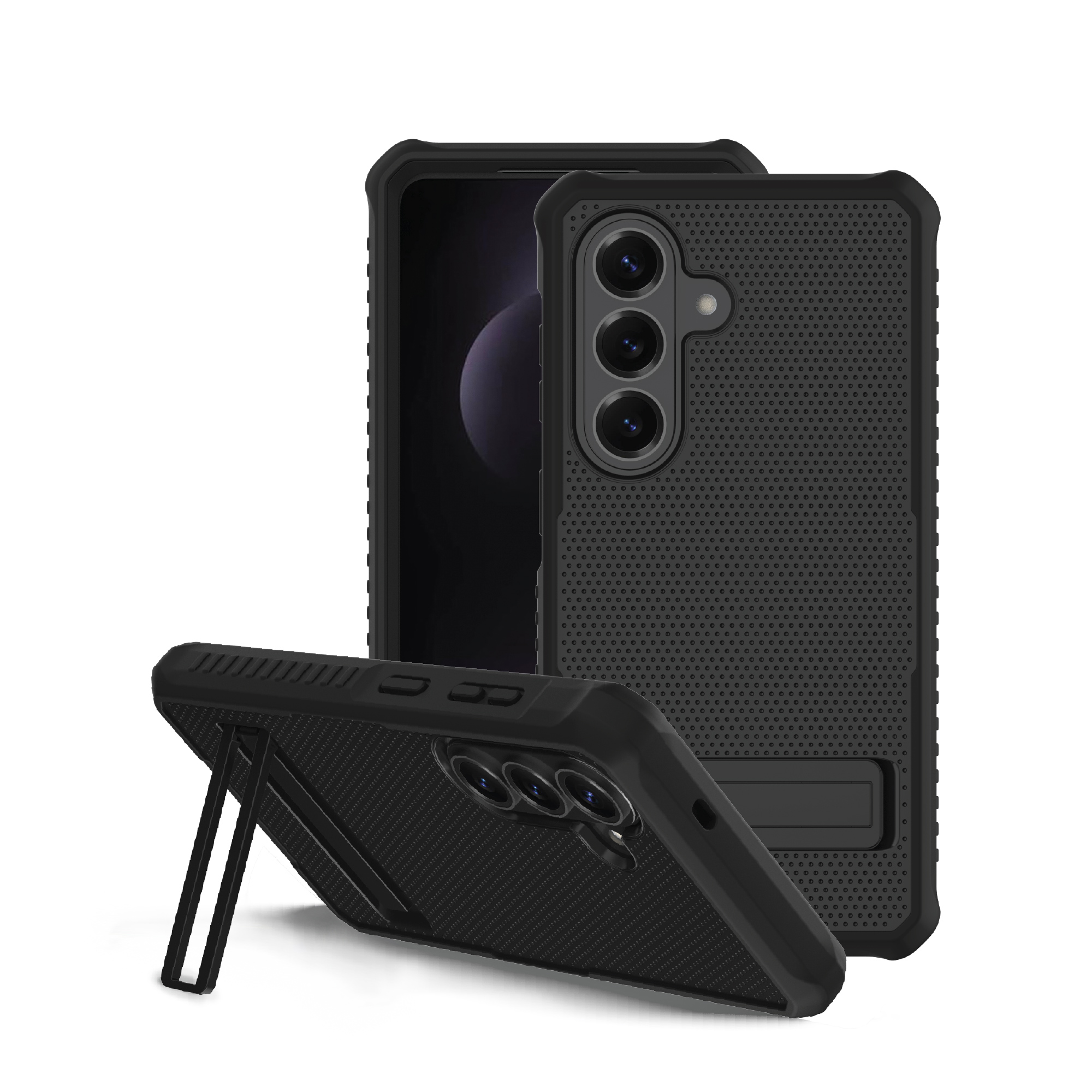 onn Magnetic Compatible Rugged Phone Case with Kickstand for Samsung Galaxy S26 - Black