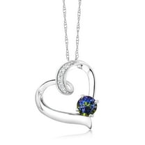 Gem Stone King 0.53 Ct Round Blue Mystic Topaz E-F Lab Grown Diamond 10K White Gold Heart Necklace