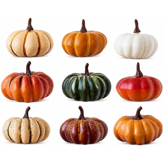 Halloween Artificial Pumpkins 9 Pack, Autumn Harvest Faux Gourd Props for Photography Baking Display, Assorted Colors 2.72x2.08 Inch