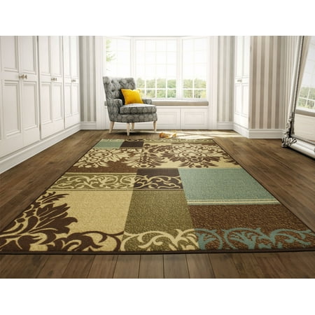 Brown Area Rug Ottomanson Ottohome Collection Contemporary Damask Design Non-Slip Rubber Backing Area or Runner Rug, Brown ()