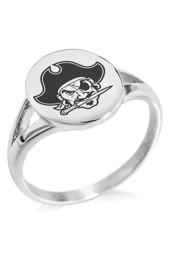 Stainless Steel Buccaneer Privateer Pirate Minimalist Oval Top Polished Statement Signet Ring