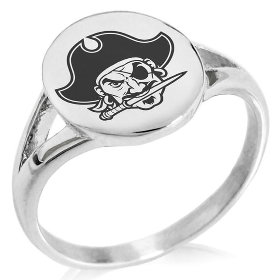 Stainless Steel Buccaneer Privateer Pirate Minimalist Oval Top Polished Statement Signet Ring
