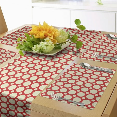 

Geometric Table Runner & Placemats Big Little Polka Dots Vibrant Toned Background Contrasting Colors Design Set for Dining Table Decor Placemat 4 pcs + Runner 14 x72 Pale Yellow Red by Ambesonne