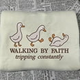 thumbnail image 2 of Walking By Faith Tripping Constantly Embroidered Unisex T-shirt Sweatshirt Hoodie, Funny Duck Christian Embroidered Shirt, Walking By Faith, 2 of 5