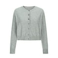 thumbnail image 6 of FDGIU Cardigan Sweaters for Women Trendy Cardigans Women's Solid Color Round Neck Knitted Sweater Button Up Cardigan Top, 6 of 7