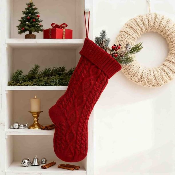 Calcetín navideño para decoración y almacenamiento de regalos | Calcetín navideño de poliéster para repisa de chimenea o árbol | Calcetín decorativo navideño para dulces