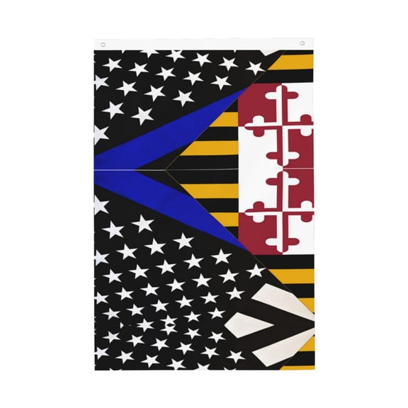 House Flag Thin Blue Line Maryland Flag Garden Flag Decorative House Yard Double Sided Flag For Decoration (2x3ft)