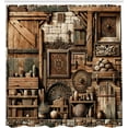 thumbnail image 4 of Rustic Shower Curtain, Weathered and Grunge Look Medieval Time Inspired Cottage Scene Wooden Details, Cloth Fabric Bathroom Decor Set with Hooks, 69" W x 75" L, Grey Teal Brown, 4 of 8