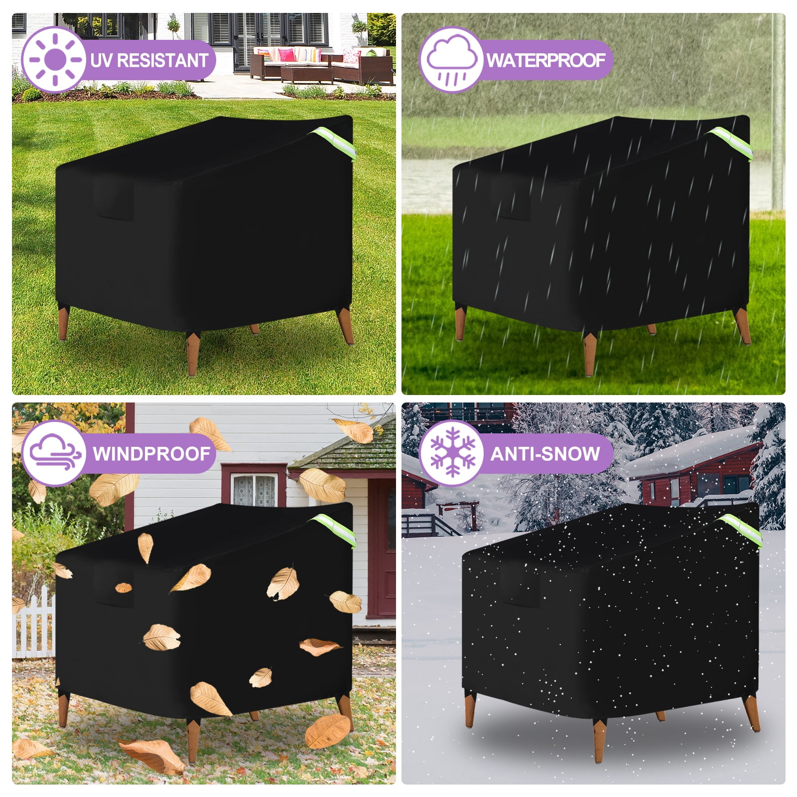Uxcell Outdoor Chair Covers 43" W x 42" D x 42" H Large Waterproof Patio Furniture Cover Stack Chair Cover, Black 2 Pack