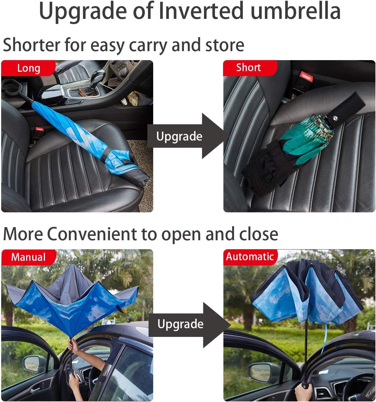 Inverted Umbrella Double Layer Automatic Folding Reserve Umbrella Windproof UV Protection for Rain Car Travel Outdoor Men Women, Peacock Ling