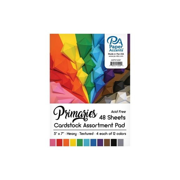 Accent Design Paper Accents Cardstock Pad Primary Assortment, 5x7, 48pc, 5x7 Cardstock, Card Stock 5 x 7, 5x7 Cardstock Paper, Paper, Card Stock, for Invitations