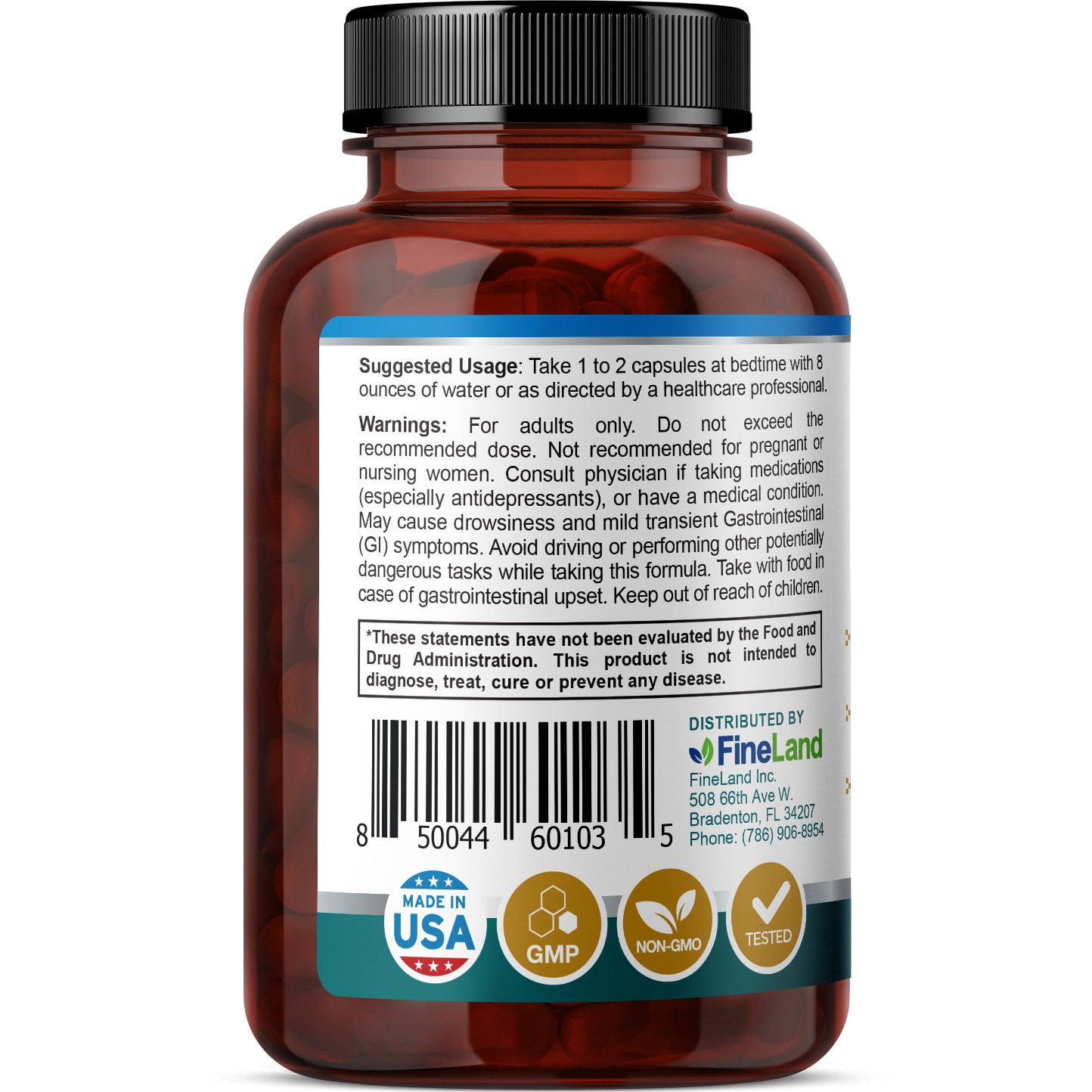 Fineland Vitamins 5-HTP Stress and Anxiety Support Vegan Capsules 60 Count