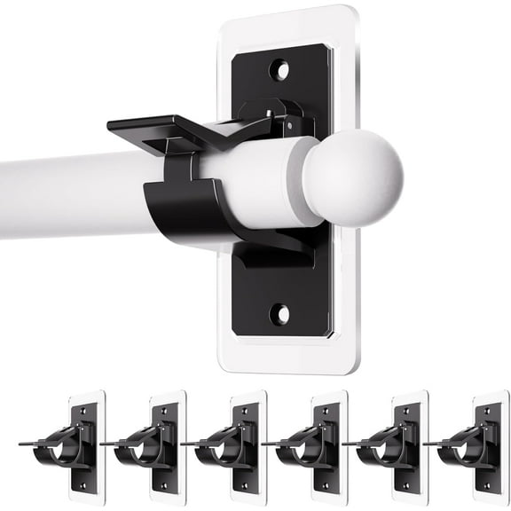 6 Pack Self Adhesive Rod Brackets, No Drill Needed Curtain Rod Holders, Nail Free Stick on Curtain Rod Hooks, Curtain Hangers for Bathroom, Bedroom, Livingroom, Hold up to 20lbs on Smooth Surface