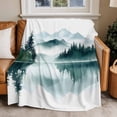thumbnail image 2 of Abstract Green Mountain Flannel Blanket for Bed,Travel and Camping, Fog Lake Landscape Painting Super Soft Cozy Blanket for All Seasons 40"x50", 2 of 7
