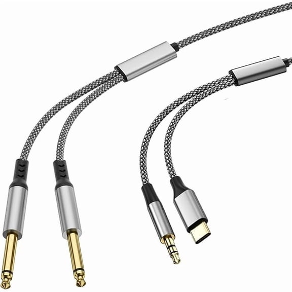 USB C to Dual 6.35mm 1/4 inch TS Stereo Audio Y Splitter Cable, 3.5mm to Dual 1/4 Cable, for iPhone 15/16 Plus/15/16 Pro Max, Amplifier Speaker and Mixer(7.5FT)
