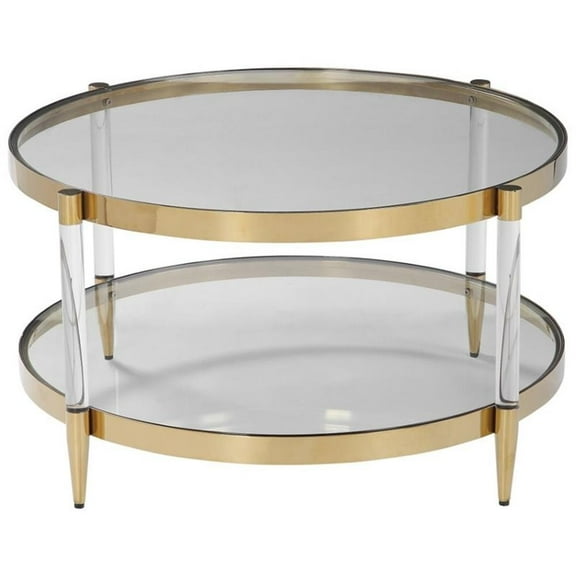 Bowery Hill Contemporary Glass Coffee Table in Gold