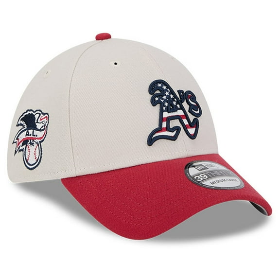 Men's New Era  Khaki/Red Oakland Athletics 2024 Fourth of July 39THIRTY Flex Hat
