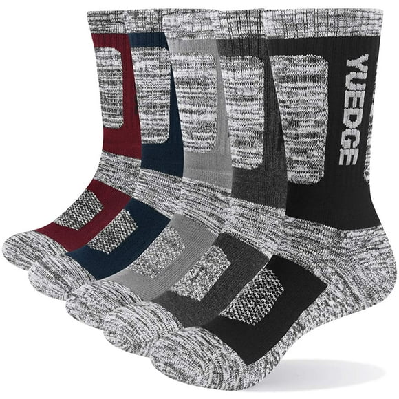 Men's Moisture Wicking Work Boot Socks 5Pairs/Pack Comfort Cotton Heavy Cushion Crew Sports Athletic Socks