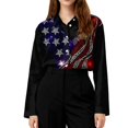 thumbnail image 3 of Domzest Womens 250th Anniversary Usa Shirt 4th Of July American Flag Elements Shirts Patriotic V Neck Long Sleeve Butoon Down Shirt Deep Red S, 3 of 4