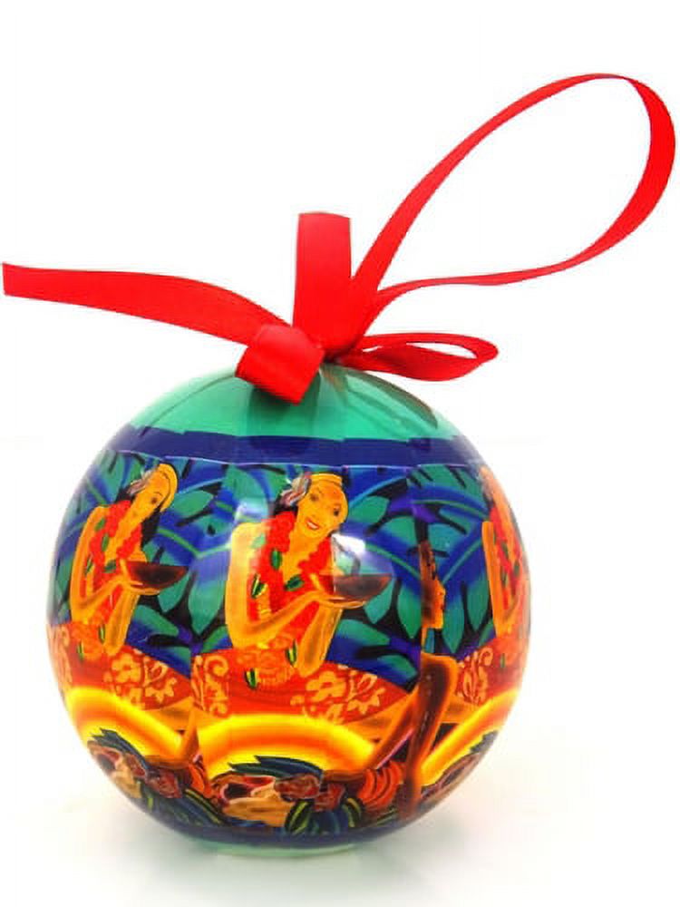 Set Di 7 Palline Di Natale Hawaiane – Ornamenti Infrangibili Con Nastro Rosso, In Scatola Regalo Esagonale, Tema Hula Girl