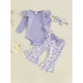 thumbnail image 2 of Suealasg 3Pcs Baby Girl Fall Clothes Long Sleeve Ribbed Romper + Daisy Print Flare Pants + Headband Set 3 6 9 12 18 Months Infant Girls Autumn Cute Outfits, 2 of 7
