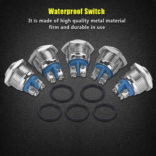 Metal Push Button Switch,5 Pcs/set 16mm 250V Switch Waterproof Switch Remarkable Clarity