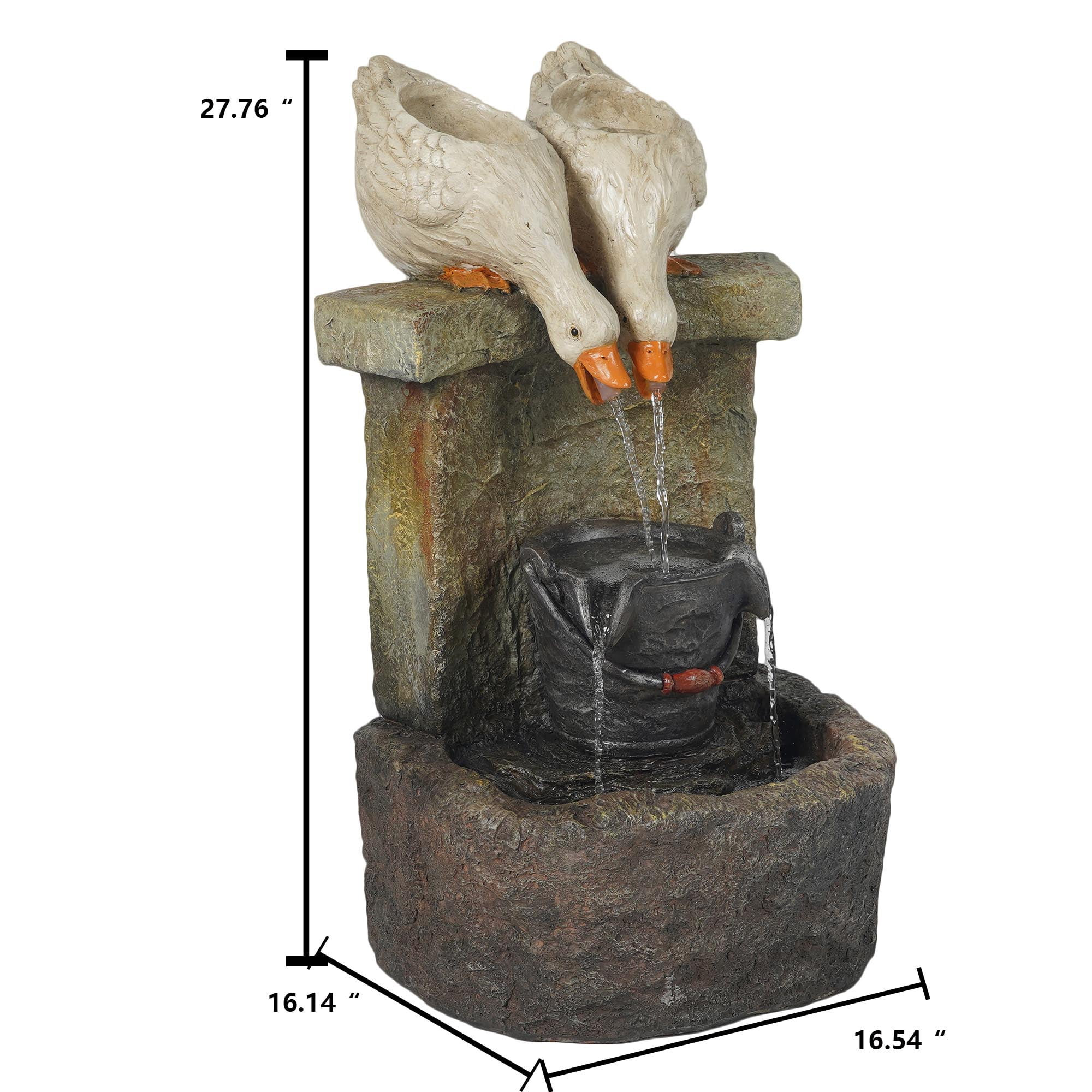 LuxenHome Resin Ducks Outdoor Fountain with LED Light