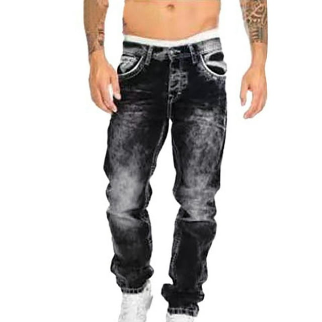 Men's Jeans - Casual Denim Pants for Spring/Summer Full-Length Pocket Jeans with Everyday Comfort and Versatile Style