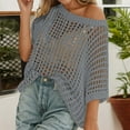 thumbnail image 3 of Fshinging 2025 Women Fashion T Shirts Womens Summer Scoop Neck Short Sleeve Sweater Casual Crochet Hollow Out Knit Tops Pullover Shirts Women Clothes, 3 of 7