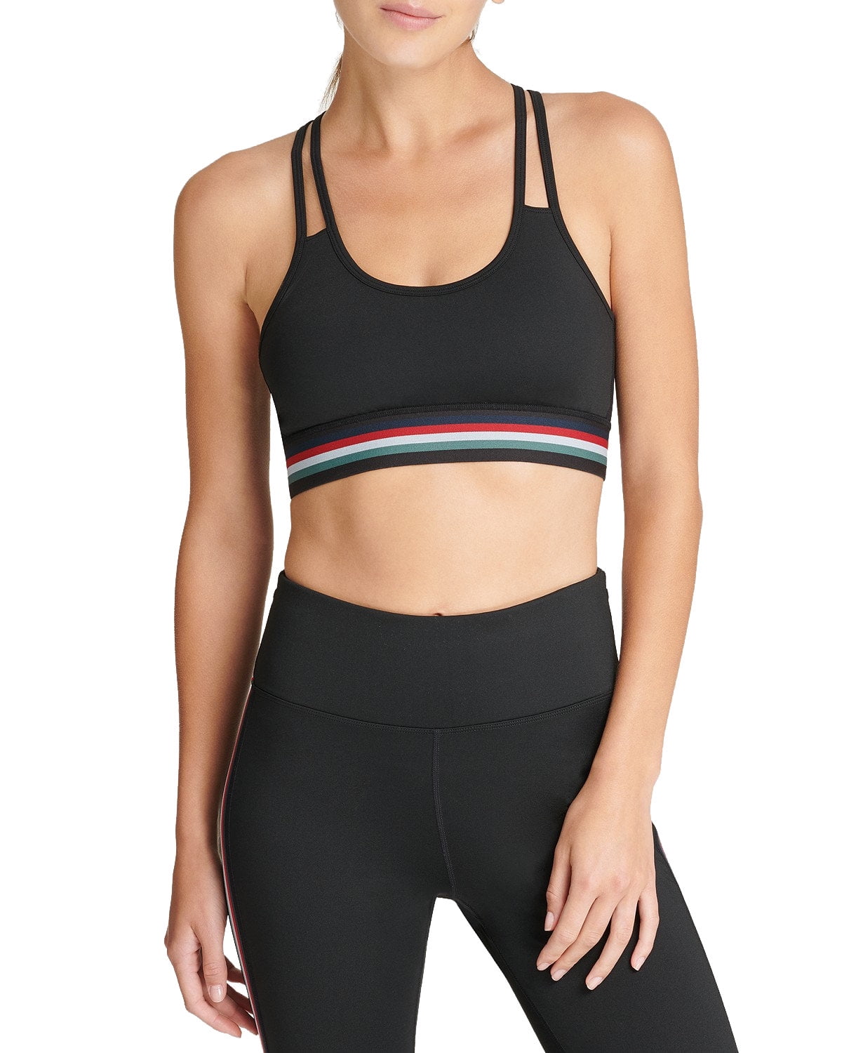 DKNY DKNY Sport Women's Stripe Racerback MidImpact Sports Bra, Black