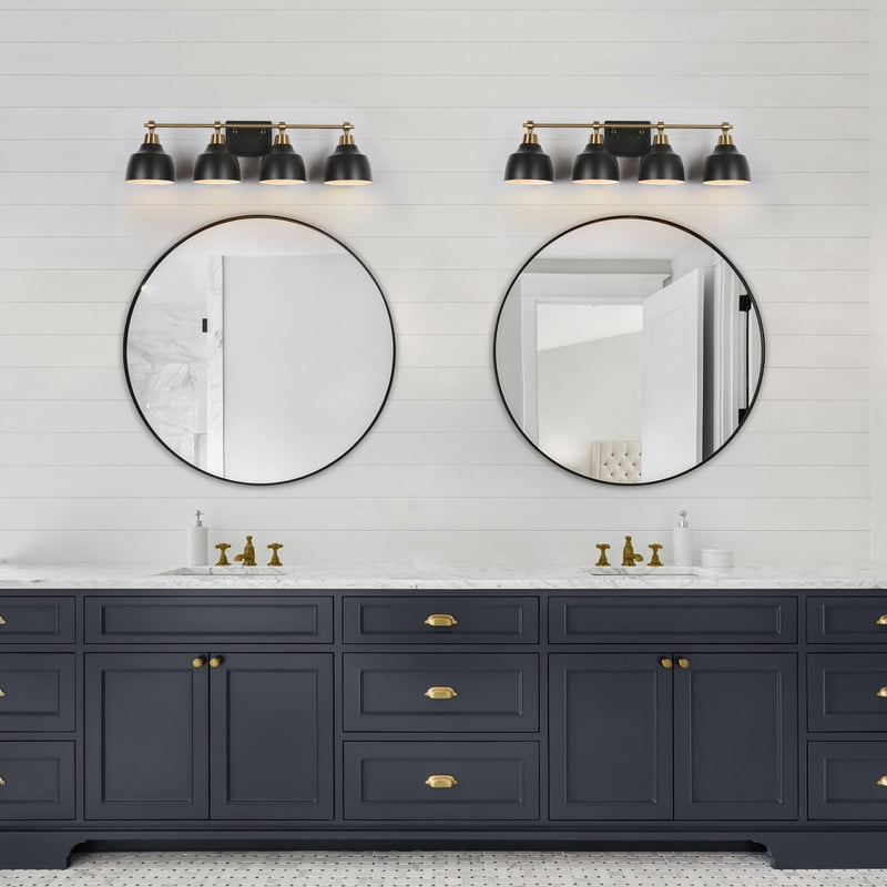 LNC 4-Light Modern Vanity Light in Matte Black and Gold, Metal Wall Fixture for Bathroom