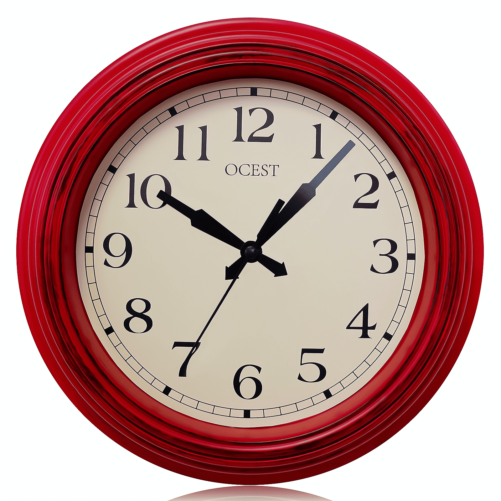 OCEST Retro Wall Clock 9 Inch Red Kitchen 50 's Vintage Design Round Silent Non Ticking Battery
