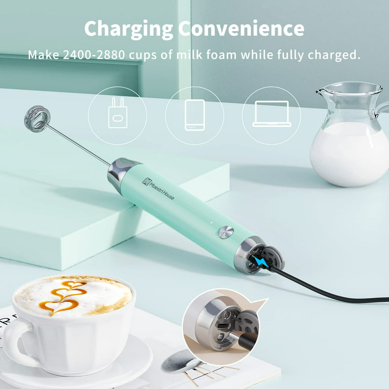 Maestri House Electric Milk Frother Handheld Rechargeable Foam Maker for  Coffee Latte Drink Mixer with 2Pcs Whisks & 1Pcs Stand, Mint Blue 