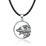 TANGPOET Wolf Necklace Sterling Silver Faux Leather Original Pendant Amulet Gift For Men And Women