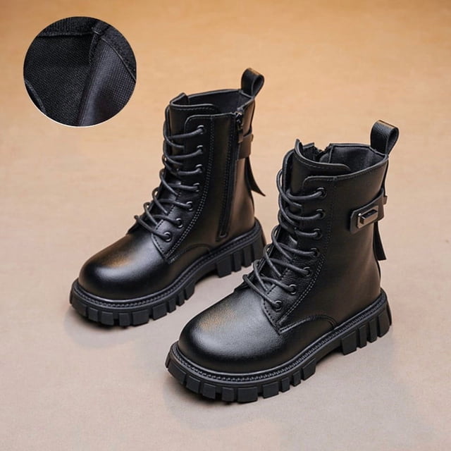 YUNAFFT Girls Lace-Up Boots Solid Color Short Shaft Stylish Student Martin Boots Princess Chic