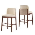 thumbnail image 3 of Christopher Knight Home Upholstered Wooden Counter Stools, Dark Walnut Frame + Beige Seat, Set of 2, 3 of 11