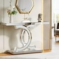 thumbnail image 1 of Tribesigns Table Console Miroir, Table de Canapé Moderne en Verre Argenté de 39 Pouces Table d'Entrée avec Incrustations de Cristal Scintillantes, 1 of 5