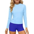 thumbnail image 2 of Atogsazn Girl's 2 Piece Rash Guard Sets Beach Long Sleeve Shirt Shorts Bathing Suit Outfit Swimsuit Blue 5-6Years Fashion, 2 of 7