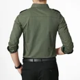 thumbnail image 4 of Camisa informal para hombre, camisa de color sólido, camisa para hombre, de manga larga, de alta calidad, estilo militar, de algodón, camisas de negocios ajustadas para hombre, 4 of 4