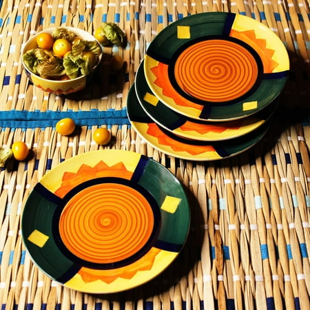 Hand Painted Boho Fiesta Ceramic Quarter Plates Set Of 4 | Small Side Plates For Dinner & Snacks - 7 Inch, 4 Pieces, Microwave Safe