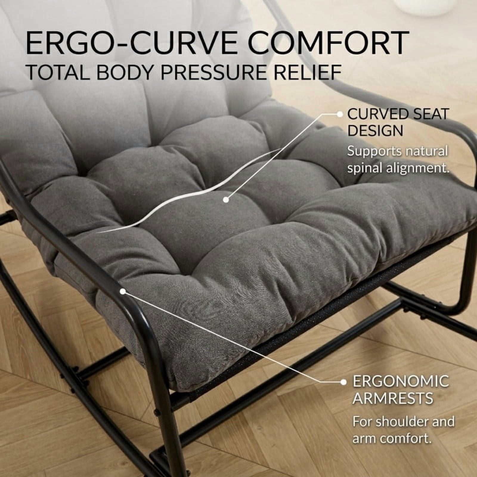 Howcool Patio Rocking Chair with Footrest & Cushion, Curved-Arm Glider Rocking Chair, Indoor Accent Chair
