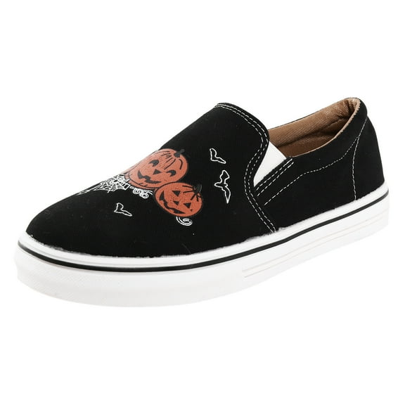 YLYL Halloween Sneakers for Women Stylish Scary Skeleton Pumpkin Print Party Canvas Casual Flat Shoes