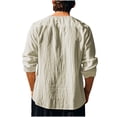 thumbnail image 4 of zbxnLI Mens Linen Shirts Drawstring V Neck Long Sleeve Shirt Lightweight Spring Fall Long Sleeve T-Shirts, 4 of 8