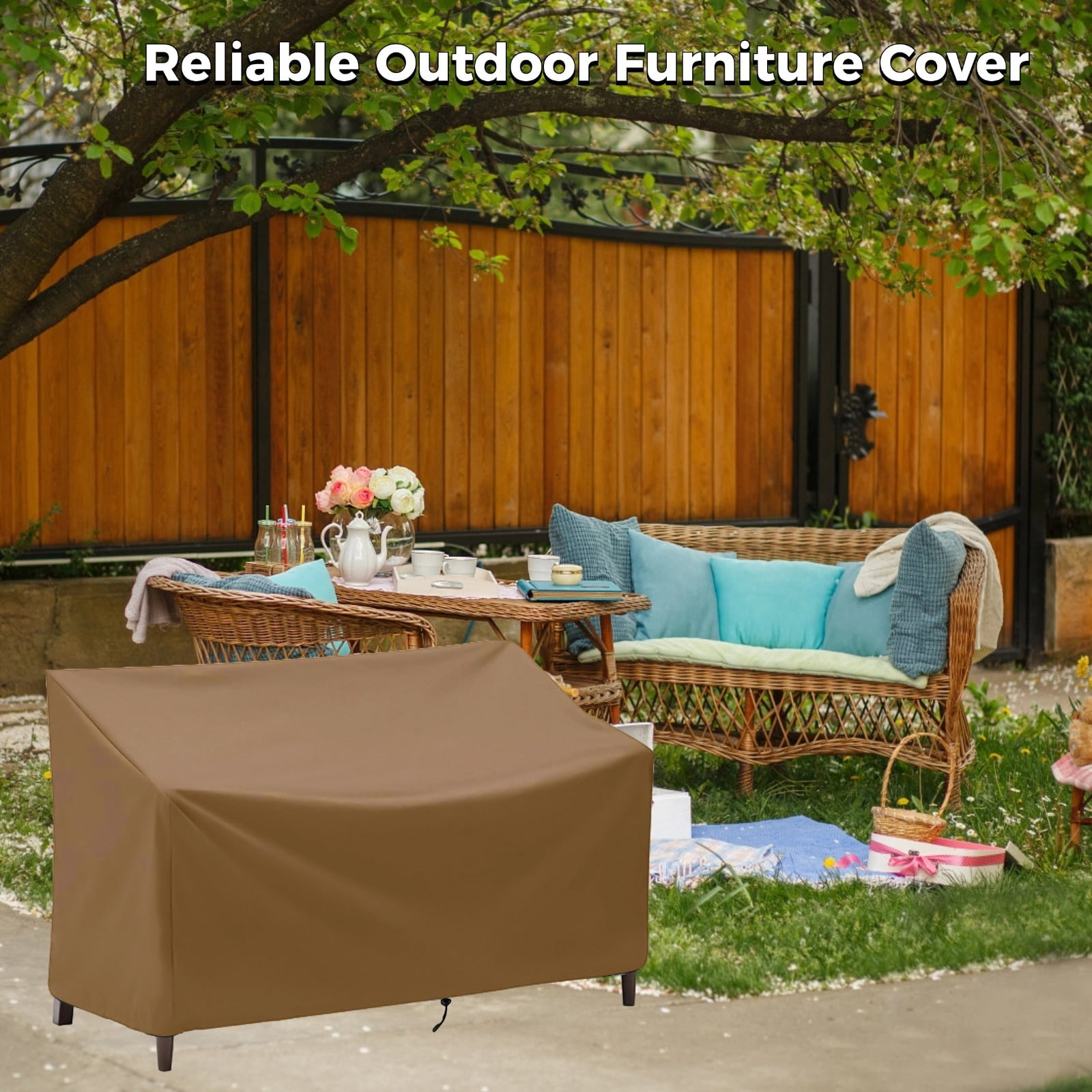 Outdoor Bench Cover, Waterproof Outdoor Patio Furniture Cover for 3-Seater Bench, Heavy-Duty Oxford Cloth Garden Sofa Chair Cover