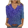 thumbnail image 2 of JTZGDY Sequin Tops for Women Plus Size 3/4 Sleeves Glitter Sparkly Printed Sexy V Neck Basic T-Shirts Dressy Casual Summer Oversized Tunic Blouse Multicolor#05 M, 2 of 6