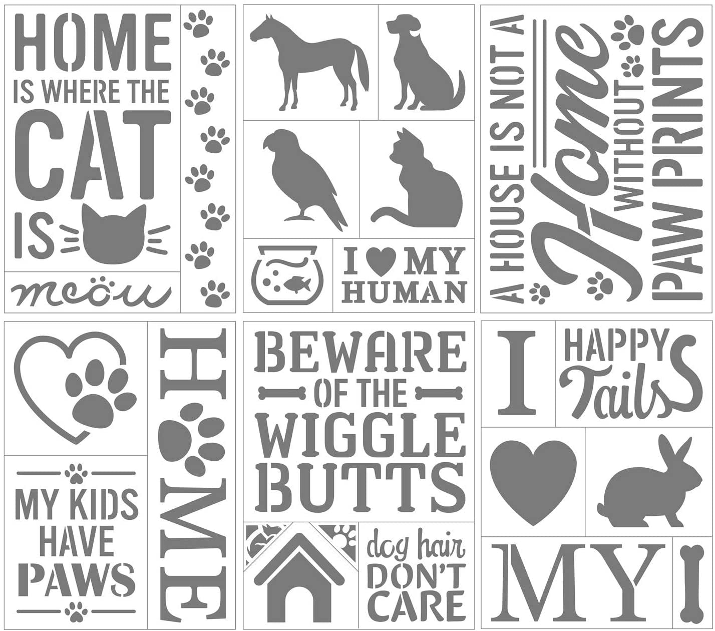 MultiMedia Adhesive Back Pets and Animals Stencil Set 6 Sheets 6 x