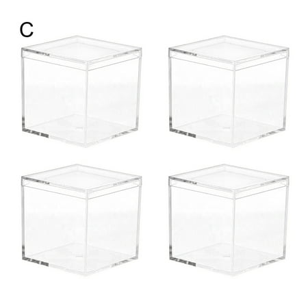 

4Pcs Durable Candy Box Multiple Uses PS Transparent Cube Compact Portable Lid Case Organizer Container for Wedding