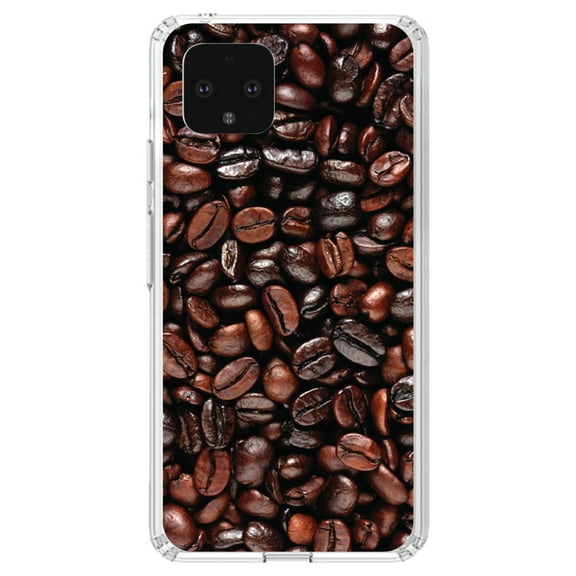 DistinctInk Clear Shockproof Hybrid Case for Google Pixel 4 (5.7" Screen) - TPU Bumper, Acrylic Back, Tempered Glass Screen Protector - Dark Brown Coffee Beans