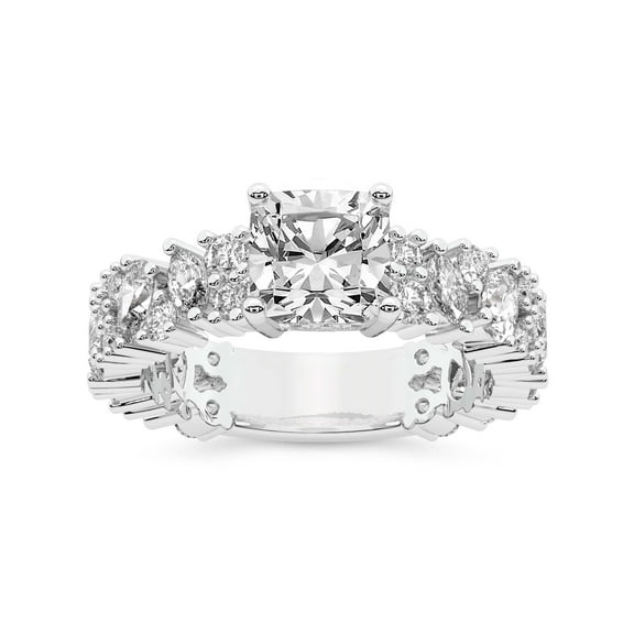IGI Certified 1 Carat Cushion Shape Lab Grown Diamond Engagement Ring | 14K White Gold | Skylar Side Stone Encrusted Diamond Ring | FG-VS Quality Friendly Diamonds